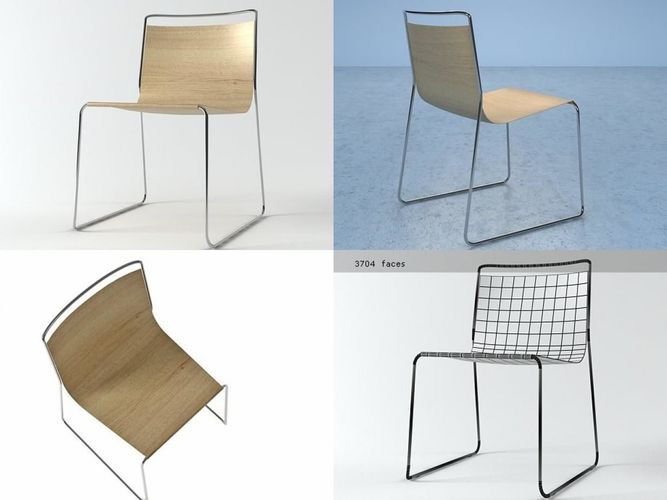 Exa four different chairs with metal frame 3D model