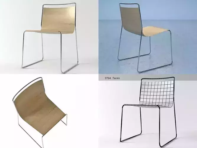 Exa four different chairs with metal frame 3D model