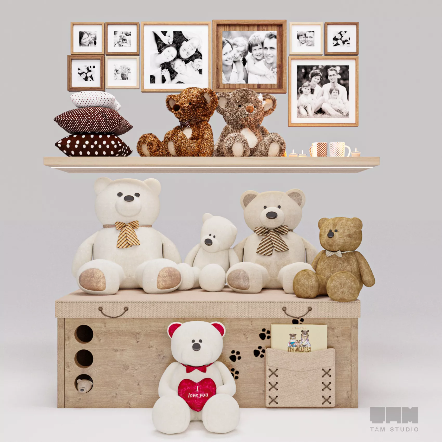 Cozy Nursery Teddy Bear Decor Set 3D model