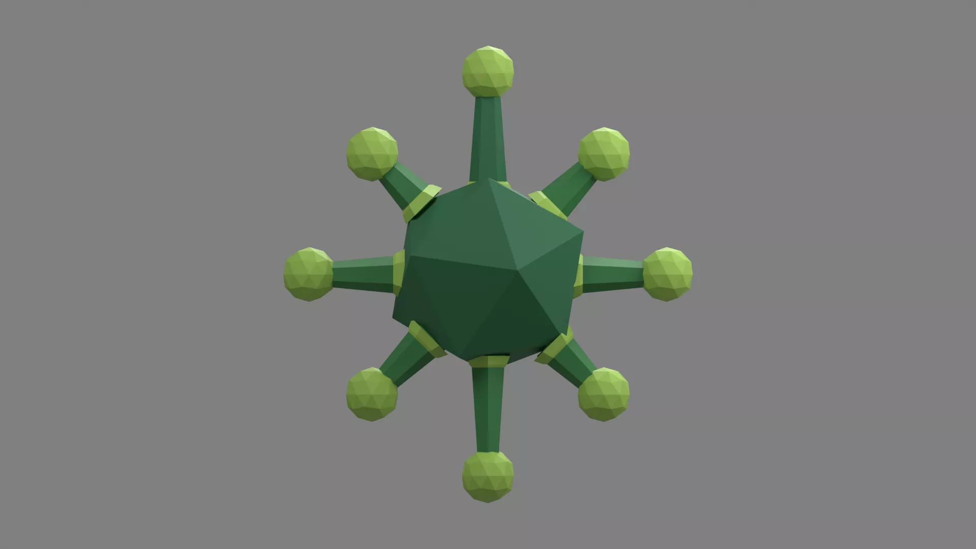 Angular Virus Symbol with Radial Green Projections Low-poly 3D model