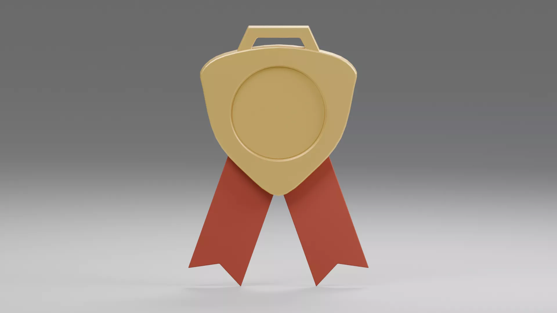 Shield Shaped Golden Medal with Hanging Red Ribbons Low-poly 3D model