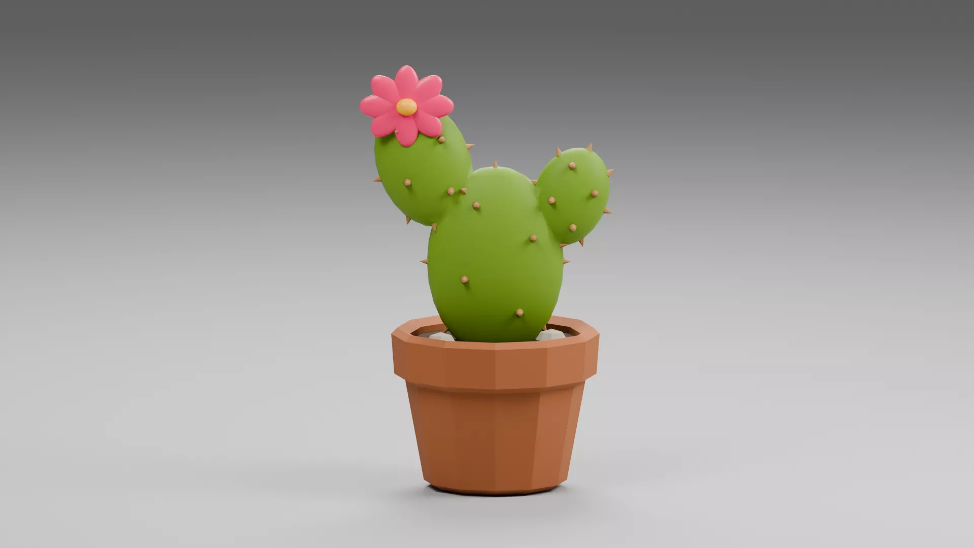 Flowering Prickly Pear in Terracotta Planter Low-poly 3D model