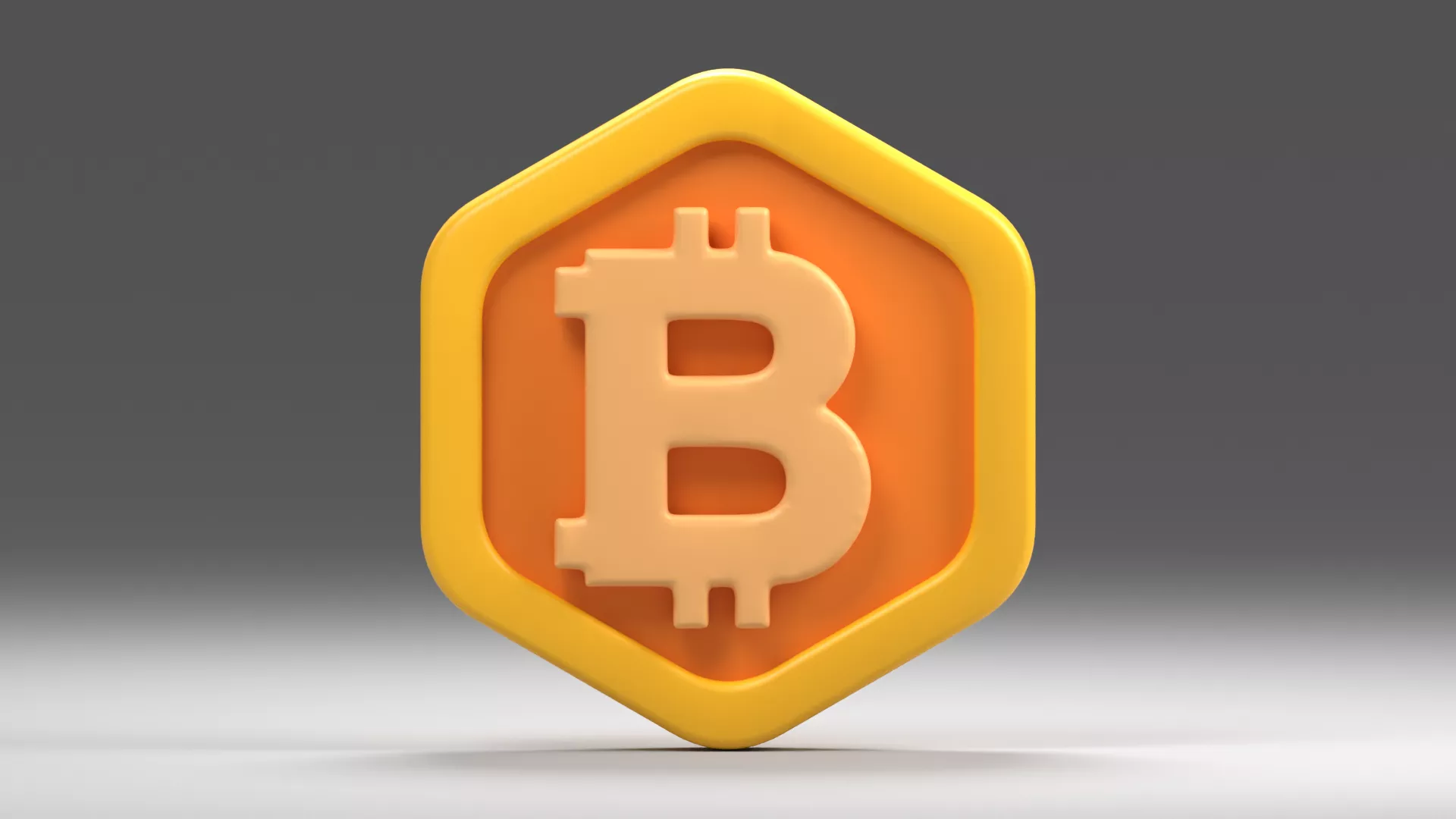 Hexagonal Bitcoin Coin with Raised Currency Mark Low-poly 3D model
