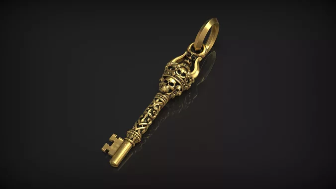 Skull Skeleton Gothic Crown Ornamental Key Pendant 