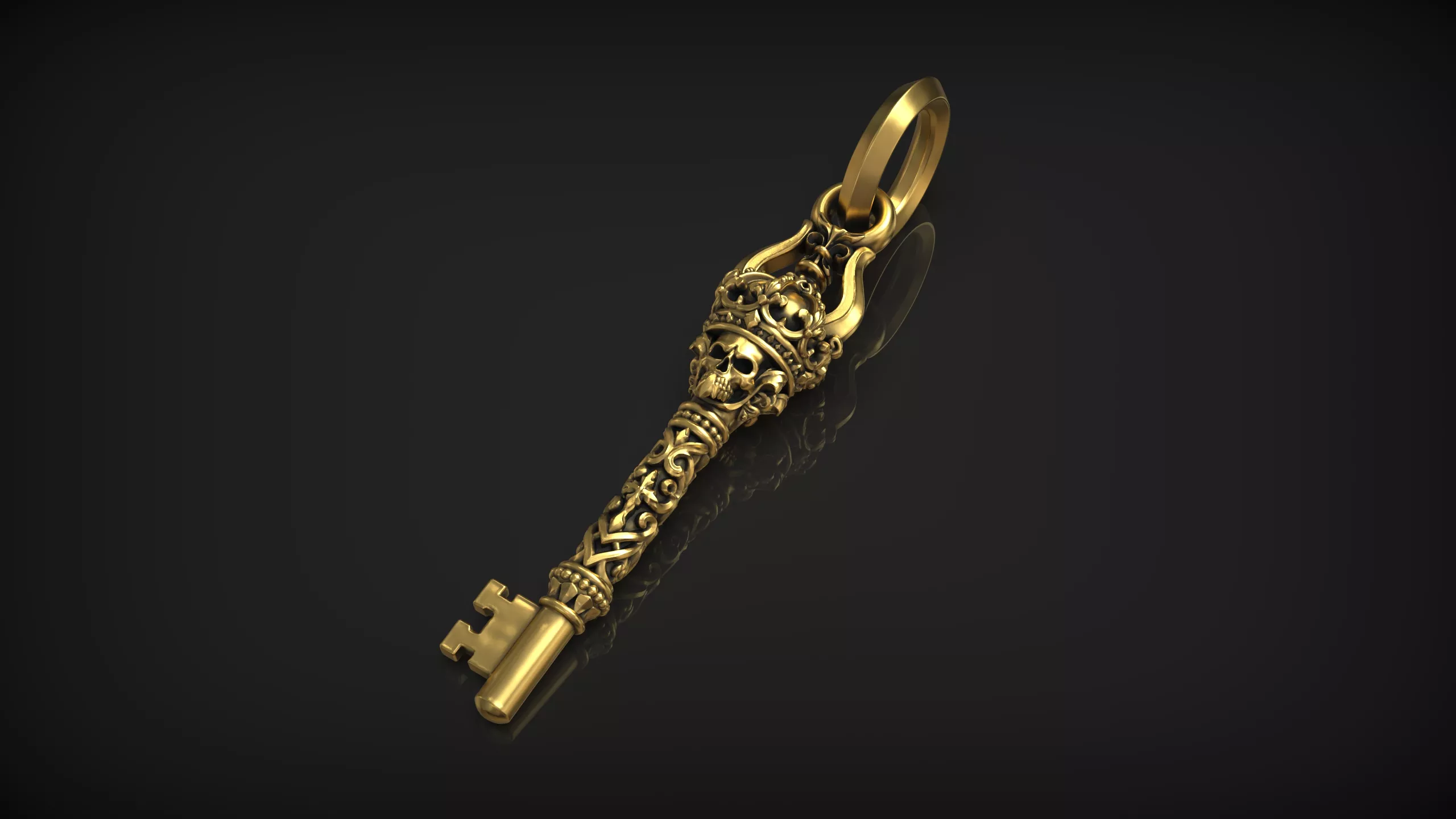 Skull Skeleton Gothic Crown Ornamental Key Pendant 3D print model