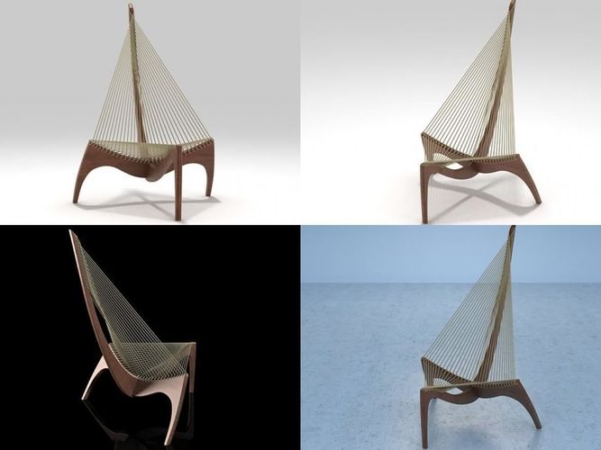 Harp four different chairs with wooden frame 3D model
