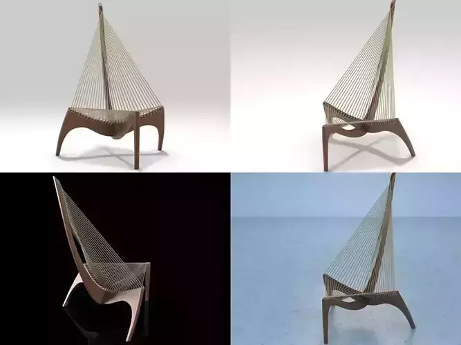 Harp four different chairs with wooden frame 3D model