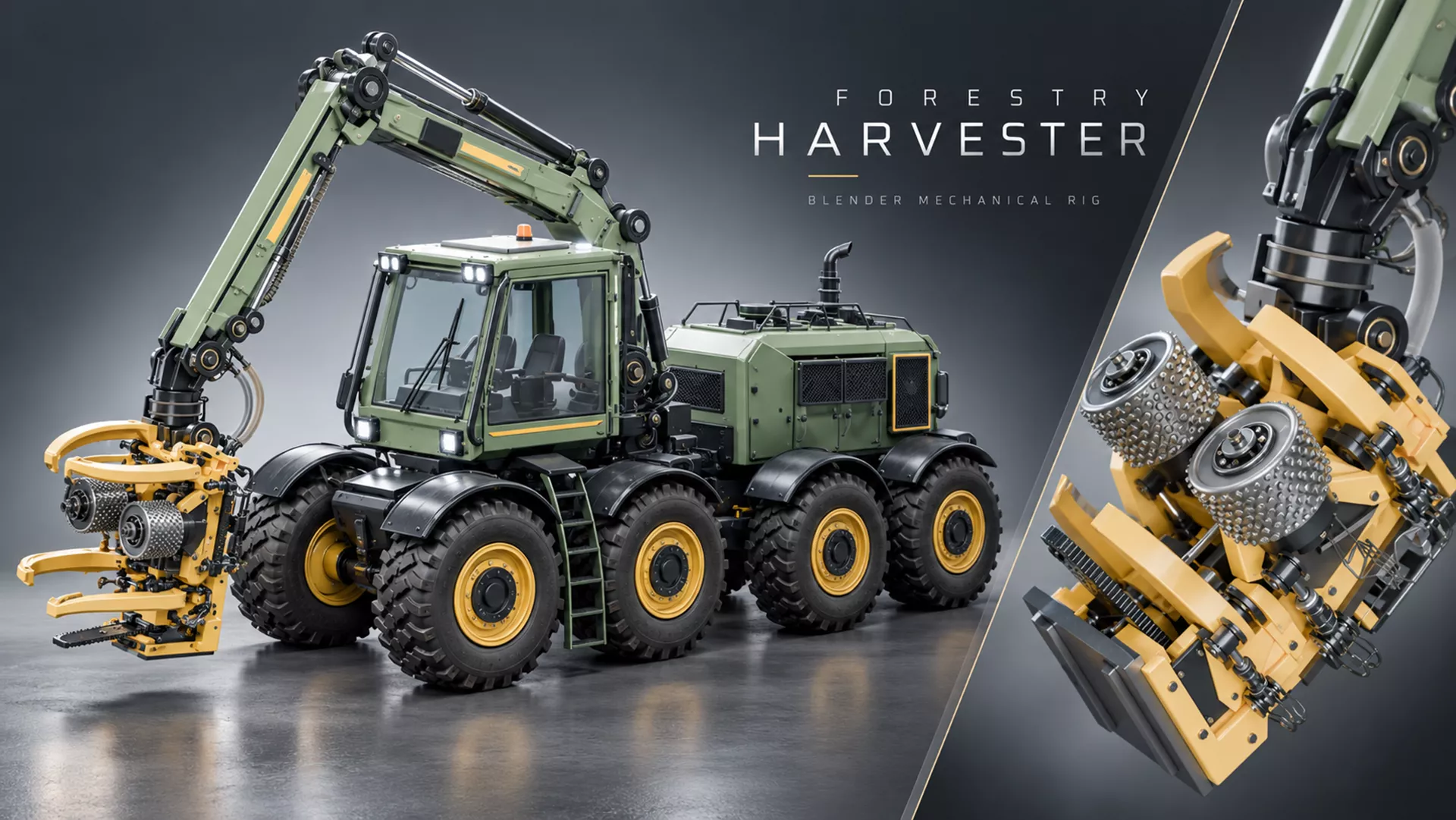 Forestry Harvester Blender Rig Animated Saw Chain 3D model