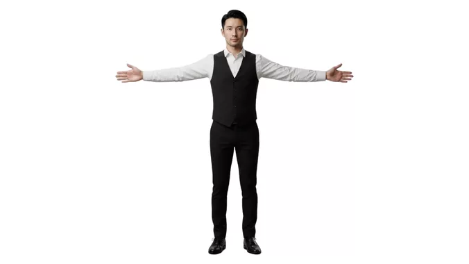 Professional Male Waiter NPC Character Low Poly Game Ready 