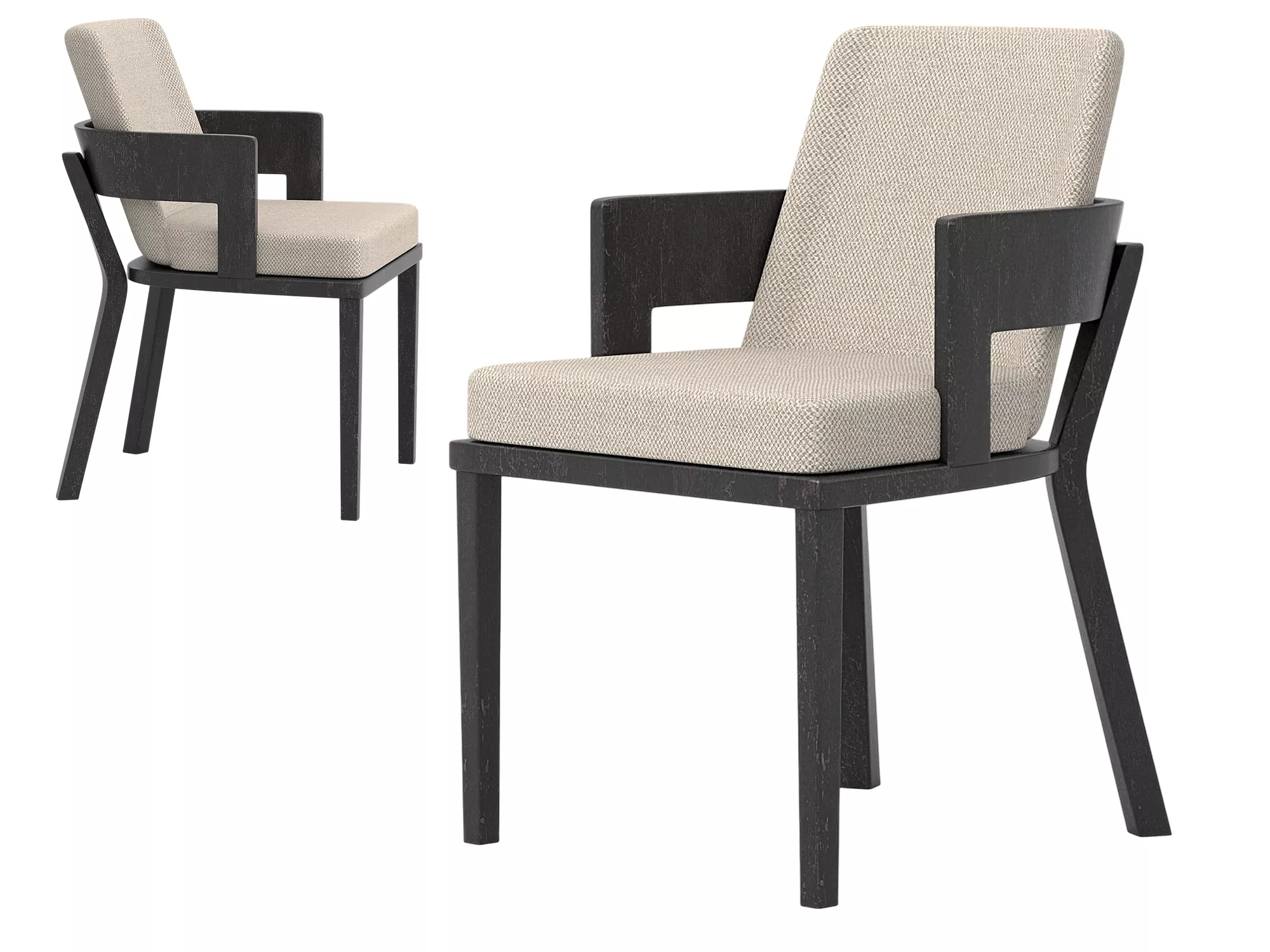 Contemporary Dark Wood Frame Beige Upholstered Armchair 3D Model 3D model