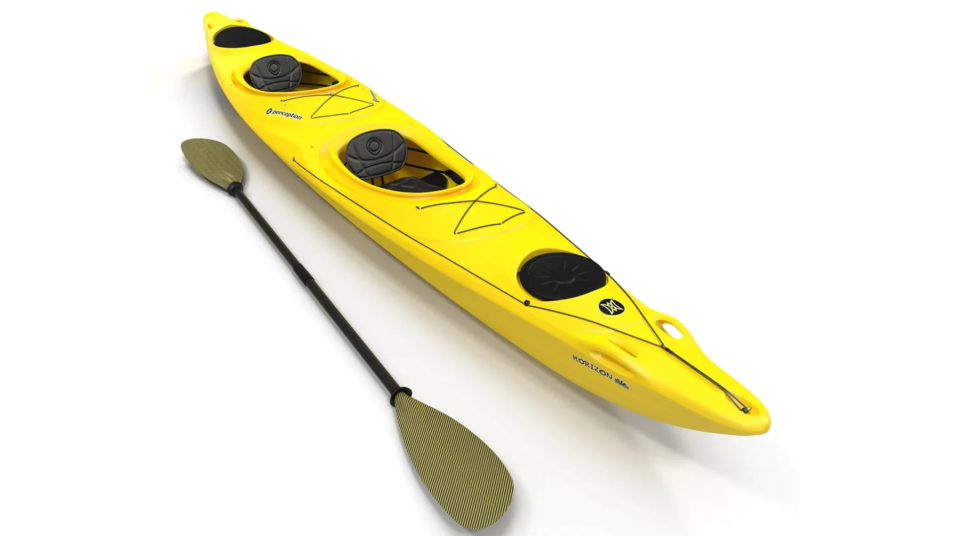 Kayak 2 Yellow with Paddle 3D model