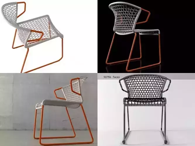 V Chair with orange and frame 3D model