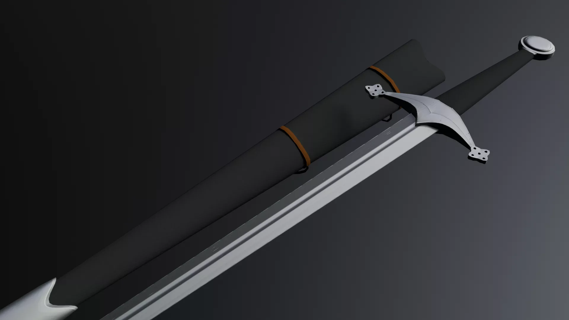 Medieval Claymore Longsword with Scabbard Low-poly 3D model