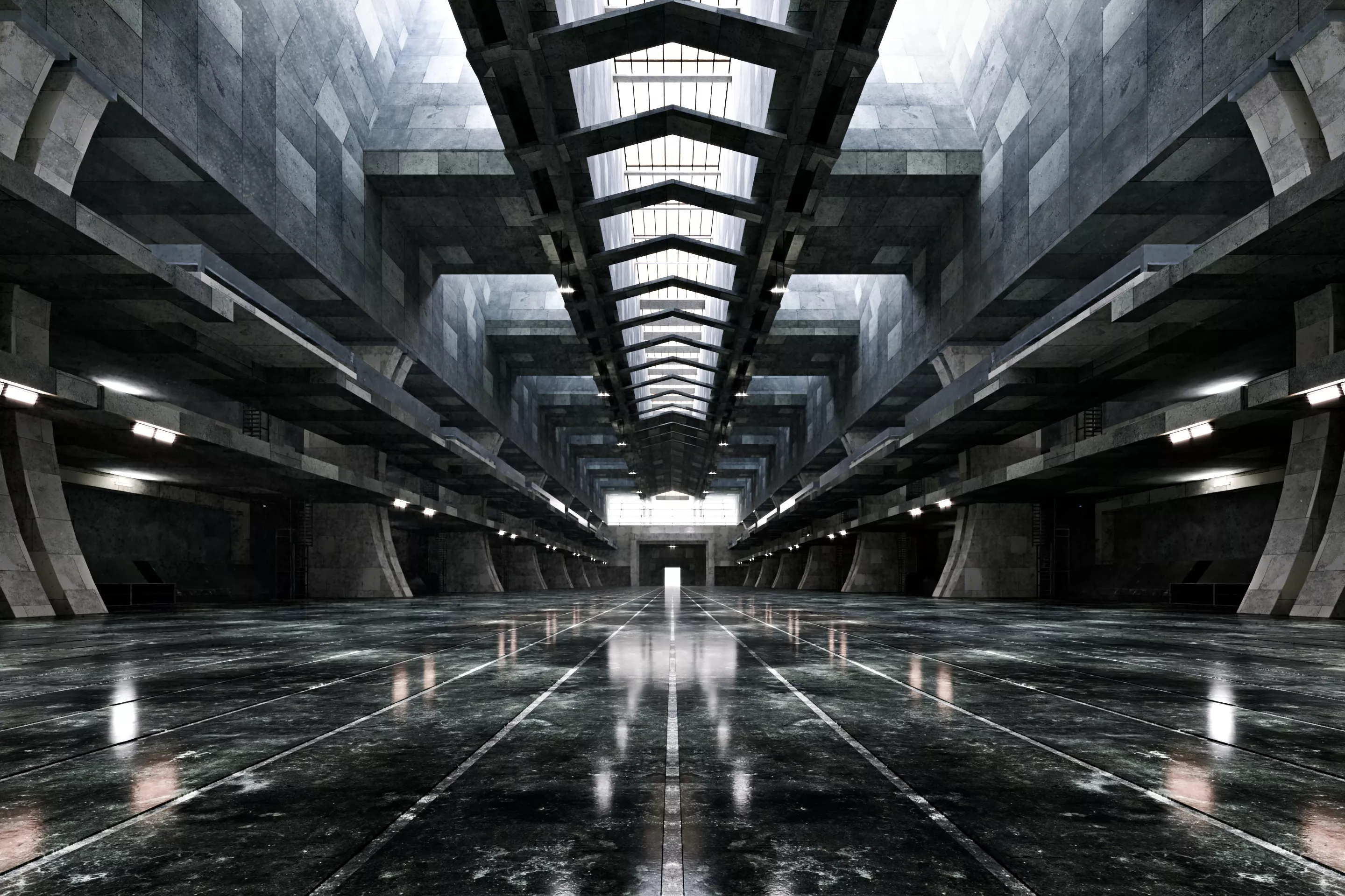 Dark Sci-Fi Brutalist Hangar - Cinematic Environment - 021 3D model
