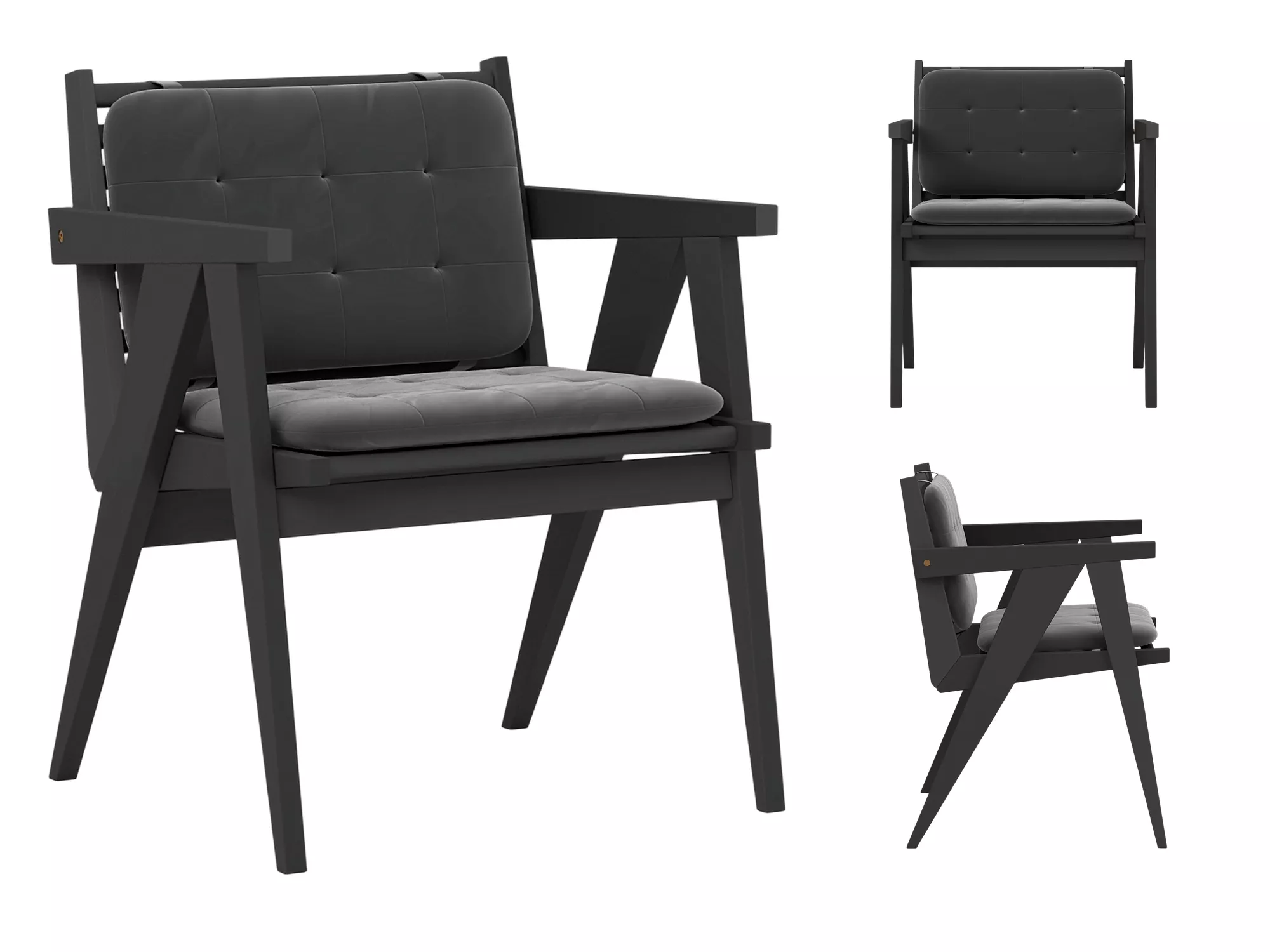 Black Angular Frame Tufted Cushion Armchair 3D Model 3D model
