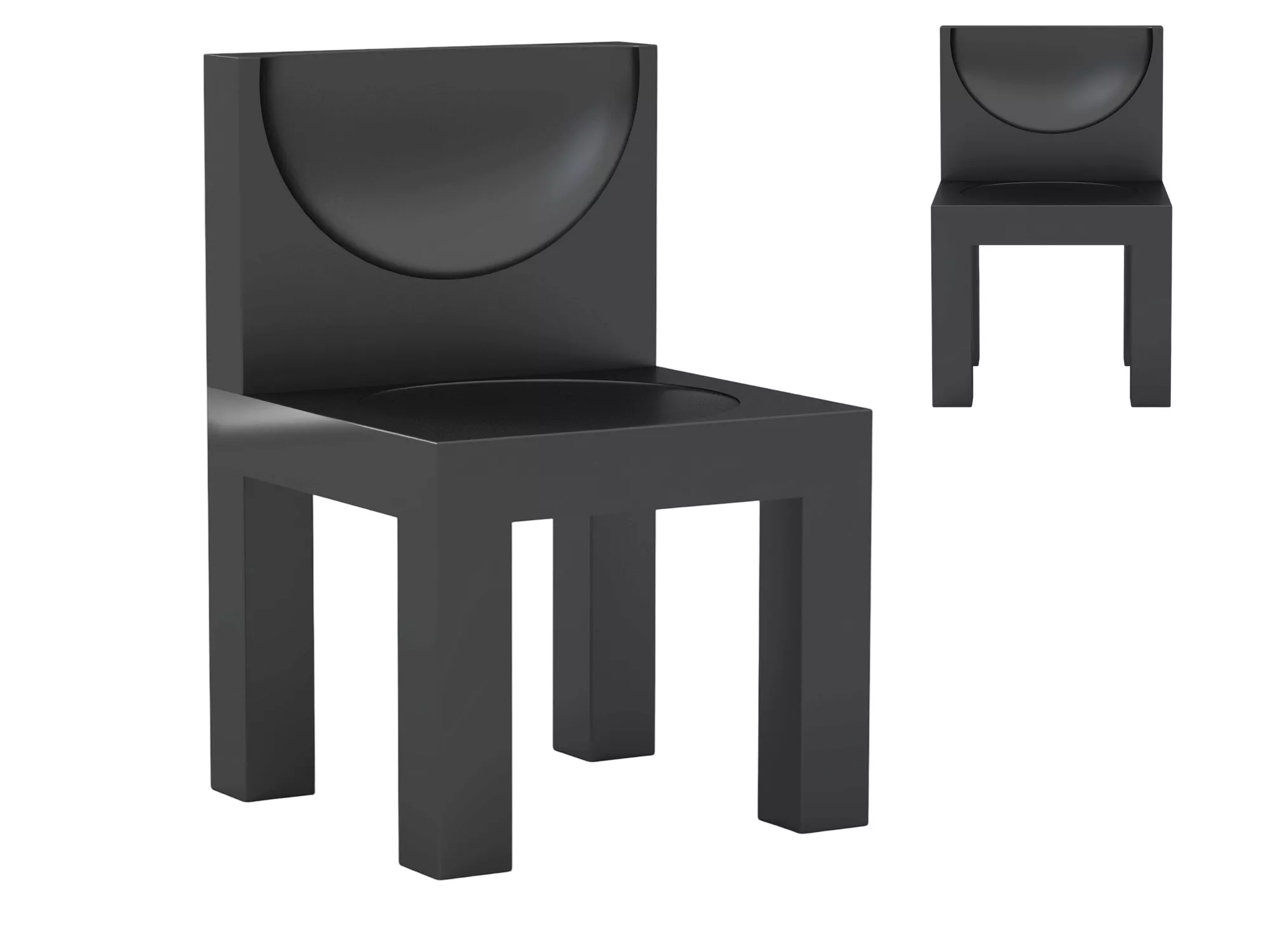 Black Geometric Block Chair with Recessed Seat and Back 3D Model 3D model