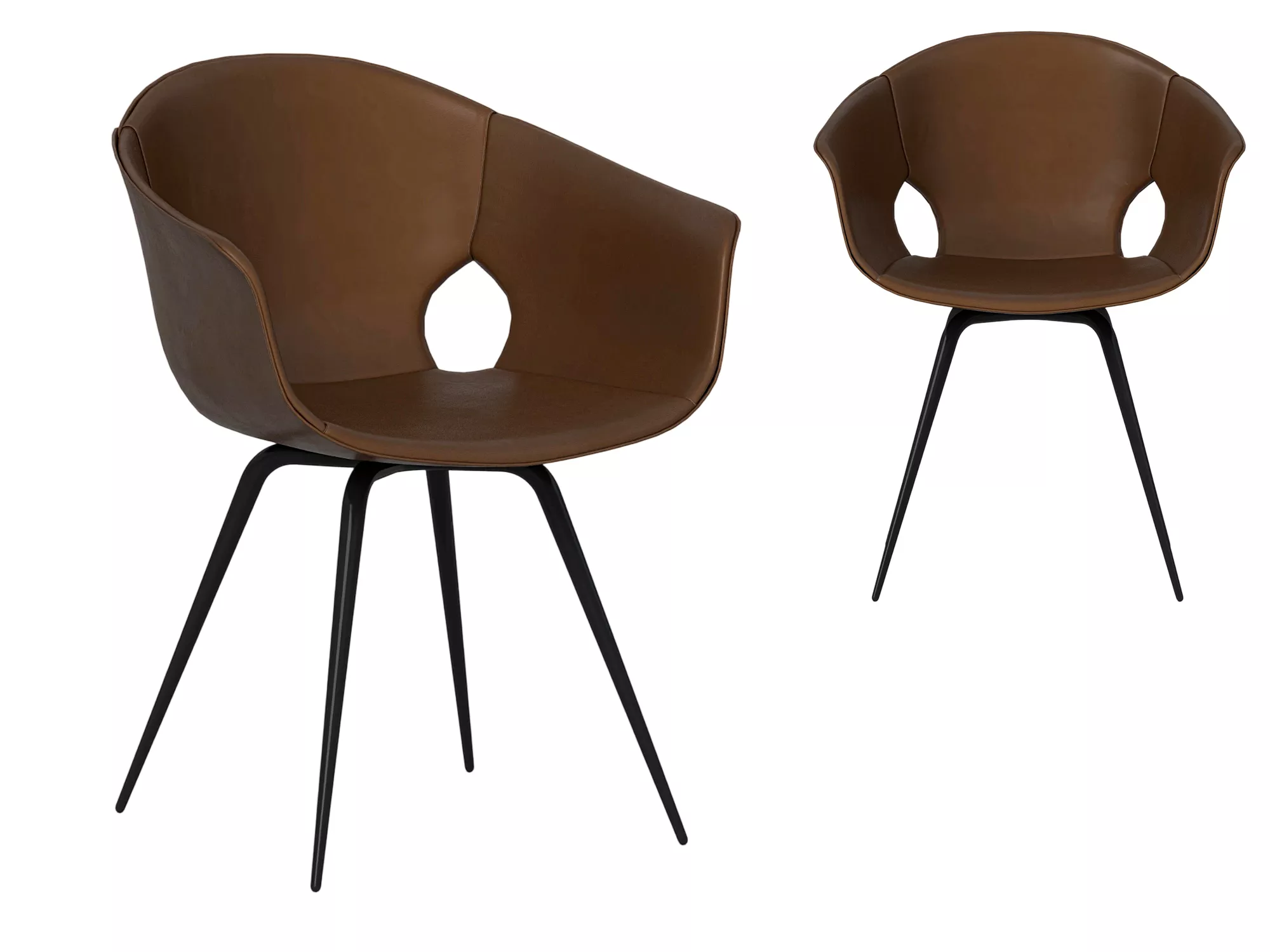 Brown Shell Armchair with Cutouts and Black Metal Legs 3D Model 3D model