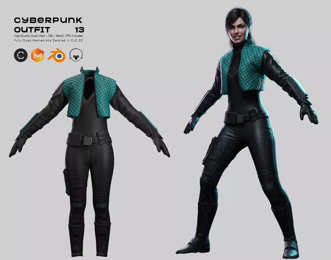 Teal Vanguard Cyberpunk Outfit 13 3D model