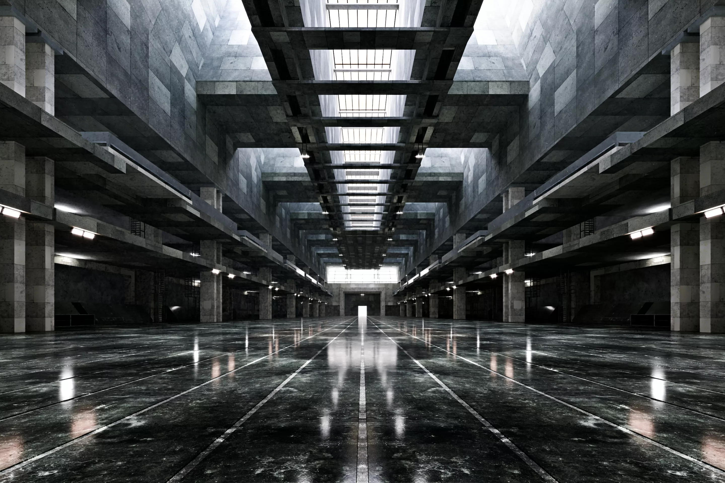 Brutalist Sci-Fi Vehicle Hangar - Cinematic Environment - 022 3D model