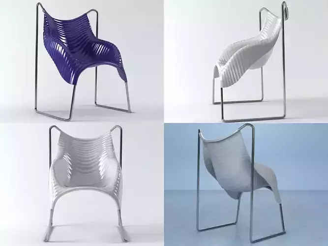 Wavy four chairs 3D model