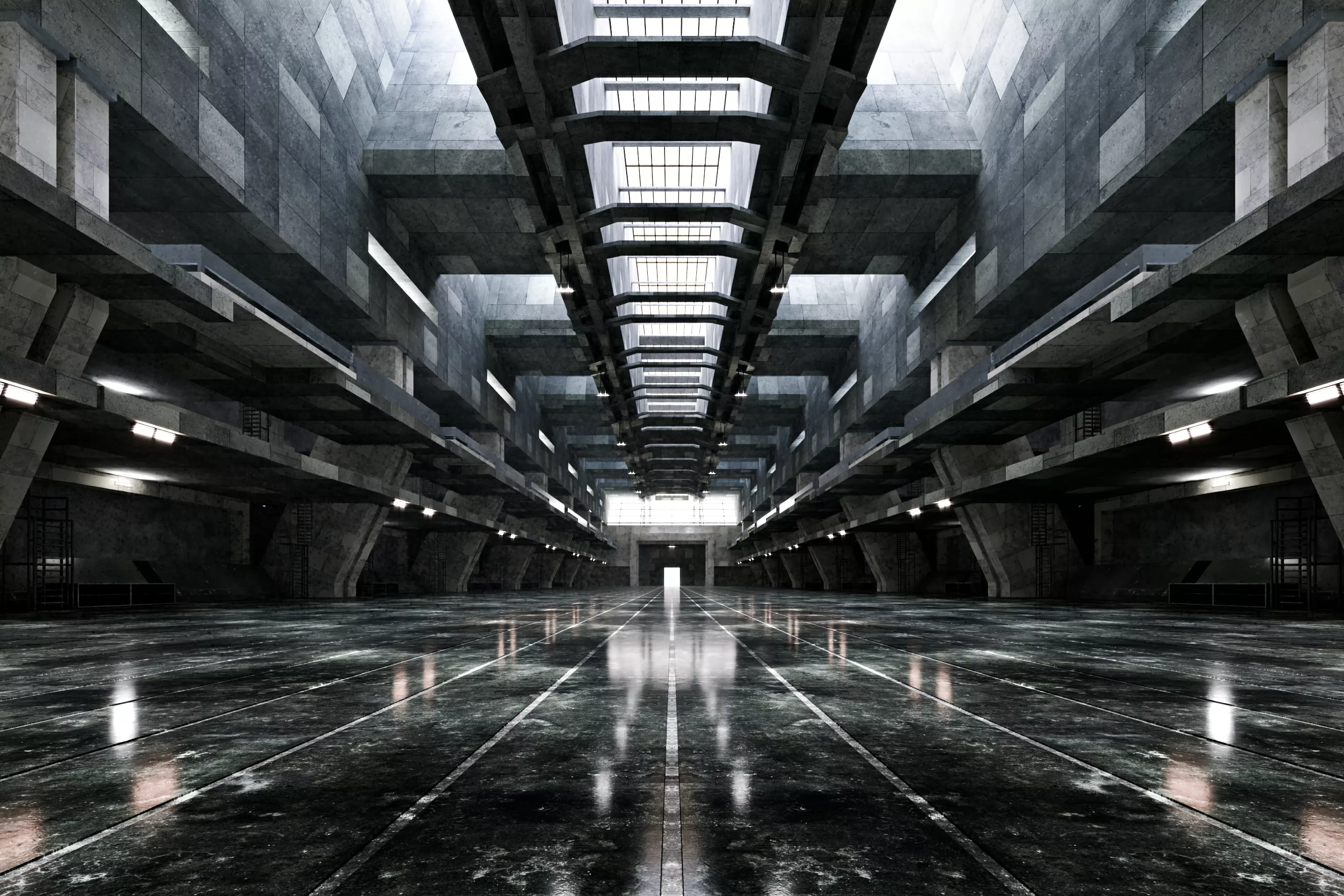 Brutalist Military Sci-Fi Hangar - Cinematic Environment - 023 3D model