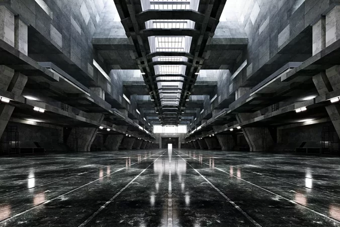Brutalist Military Sci-Fi Hangar - Cinematic Environment - 023
