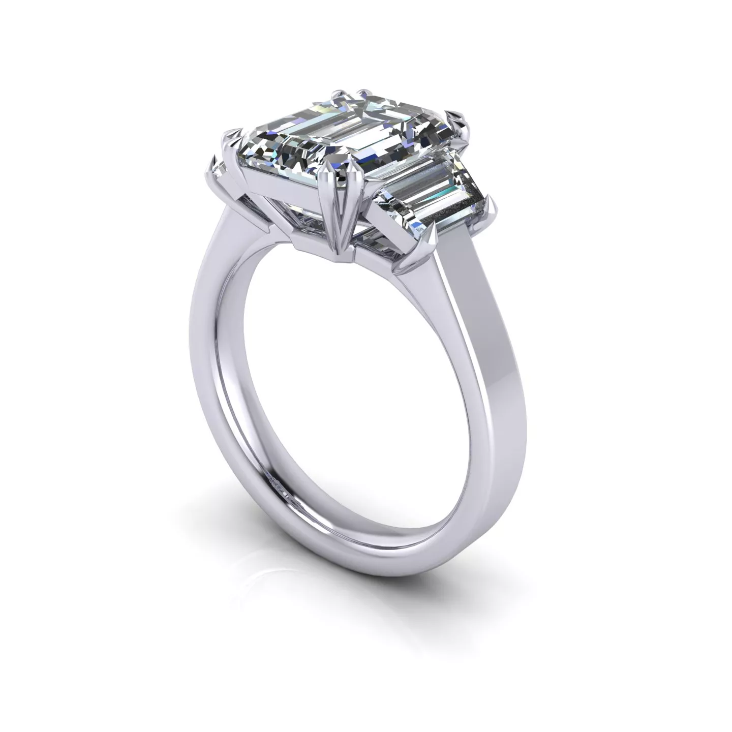 Emerald Three Stone Engagement Ring 3D print model