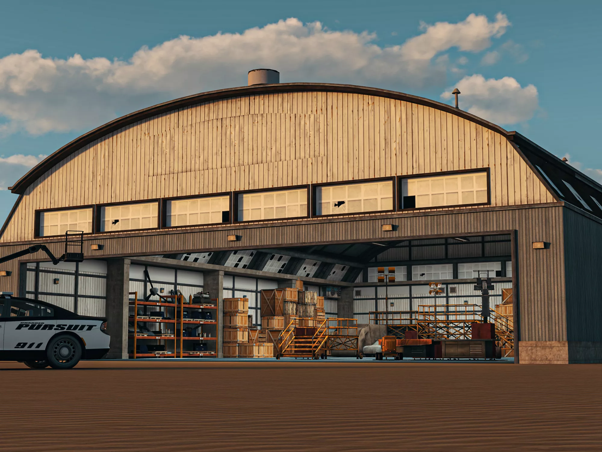 Aircraft Hangar Warehouse Scene 3D model