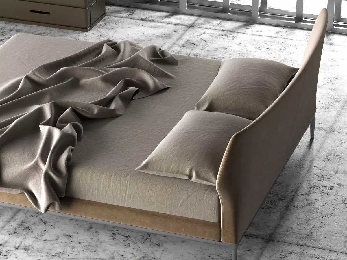 Maya modern bed frame with upholstered headboard and footboard 3D model_1