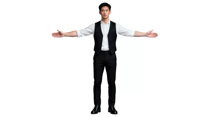 Male Waiter NPC Character 3D Model Black Vest White Shirt