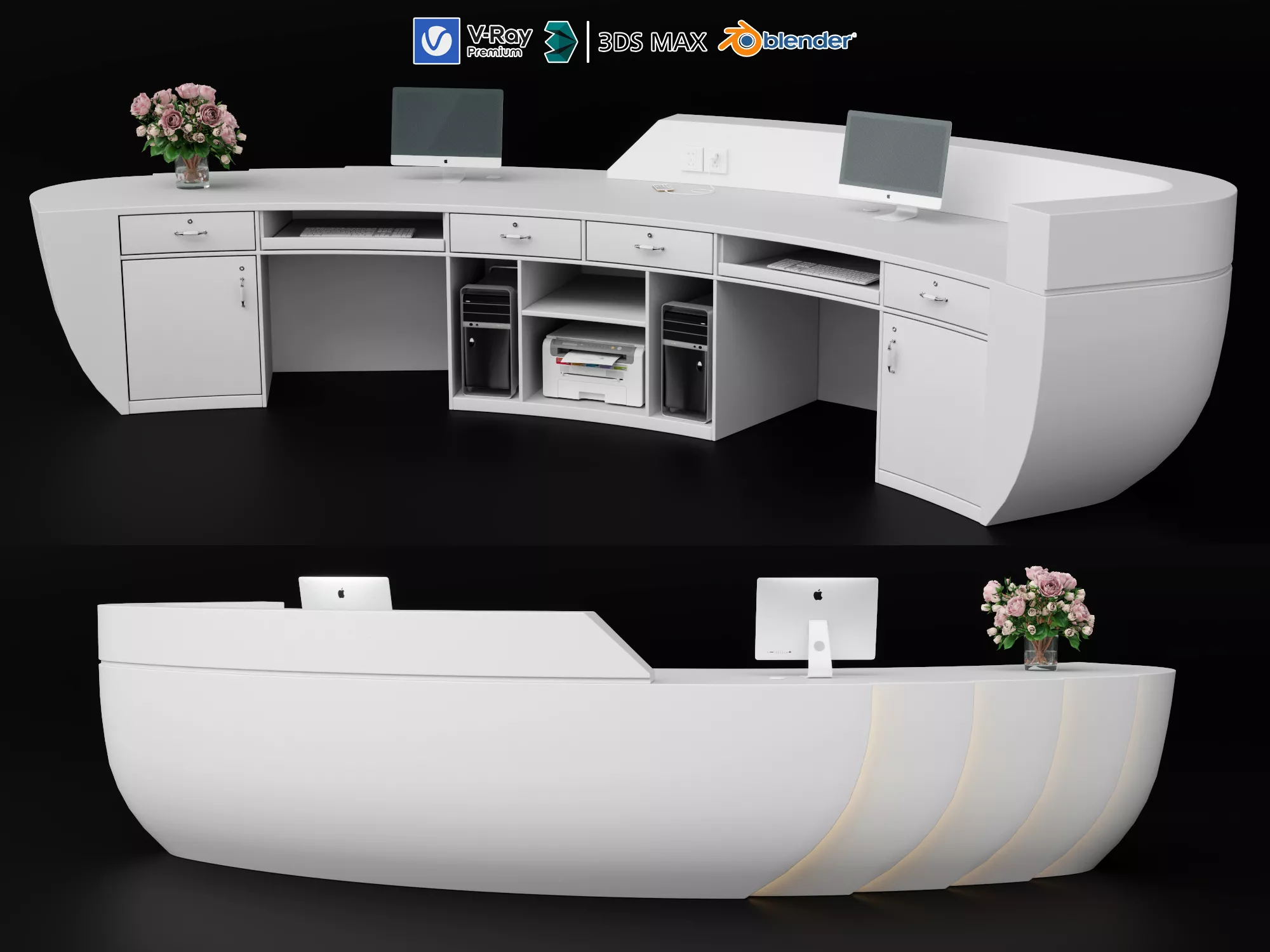 Curved Reception Desk Set 3D model