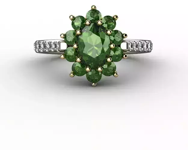 Green Tourmaline and Diamond Ring