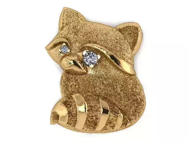 Pendant gold plated raccoon with diamonds