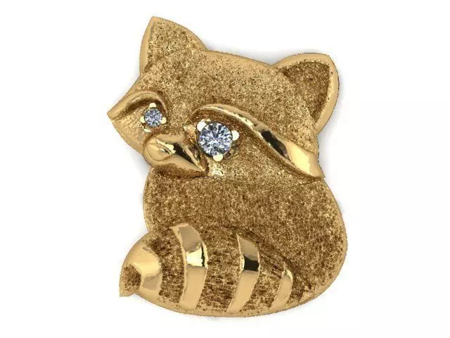 Pendant gold plated raccoon with diamonds 3D print model_0