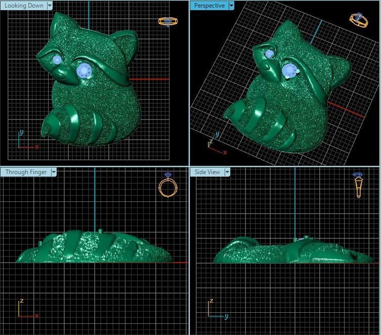 Pendant gold plated raccoon with diamonds 3D print model_2