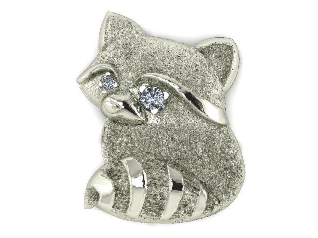 Pendant gold plated raccoon with diamonds 3D print model_1