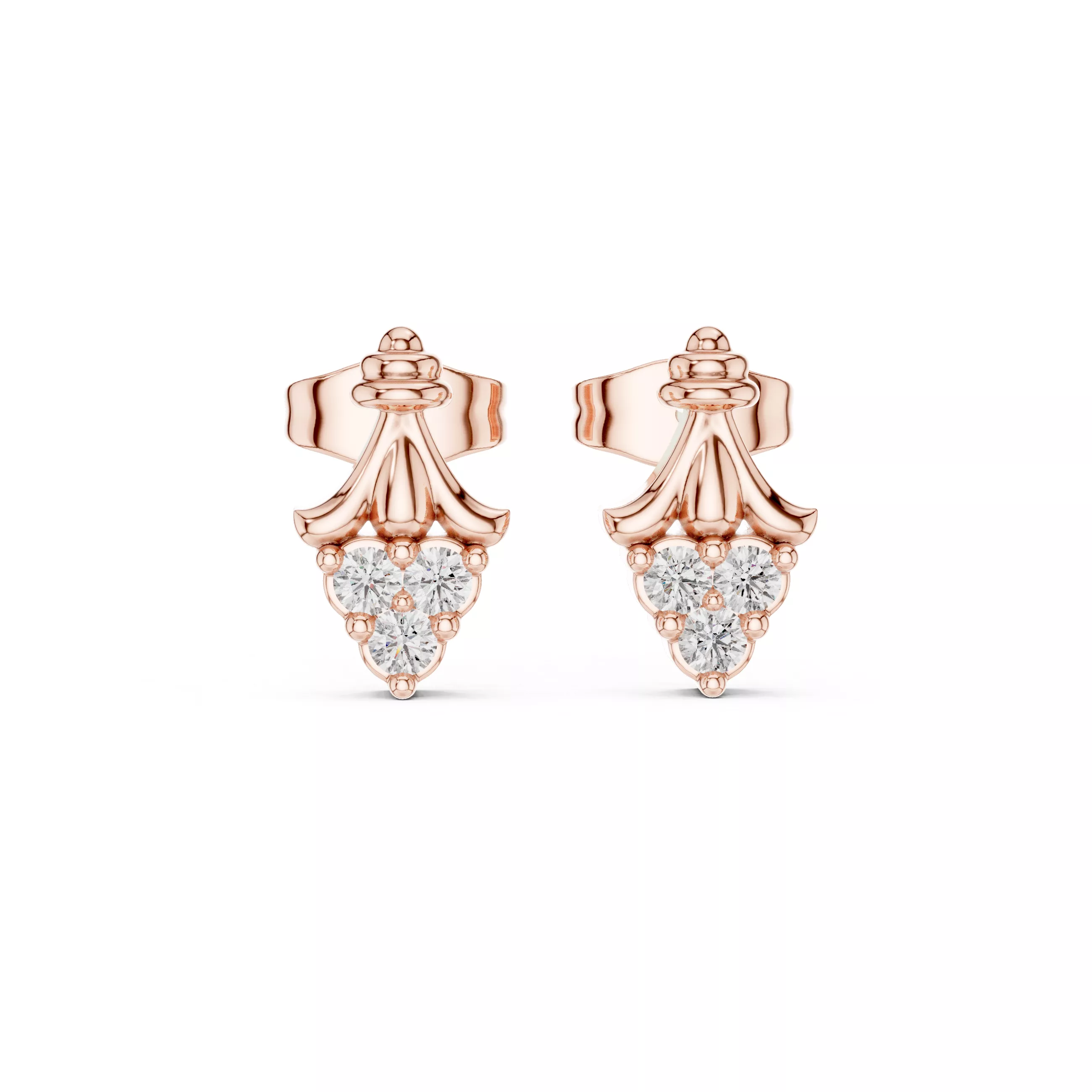 Diamond Cluster Drop Stud Earrings 3D Model Free 3D print model