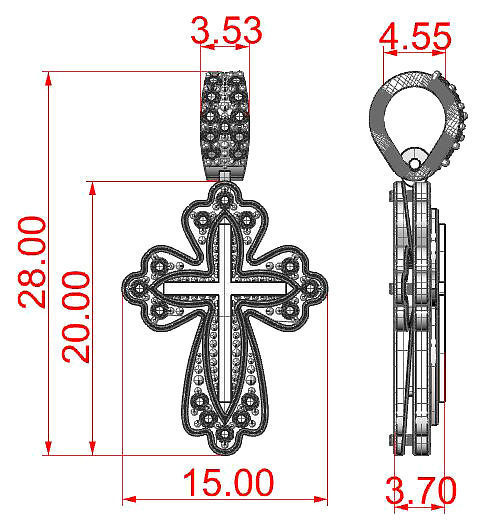 Cross gold pendant with diamonds 3D print model_4