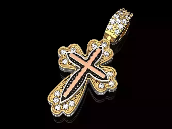 Cross gold pendant with diamonds