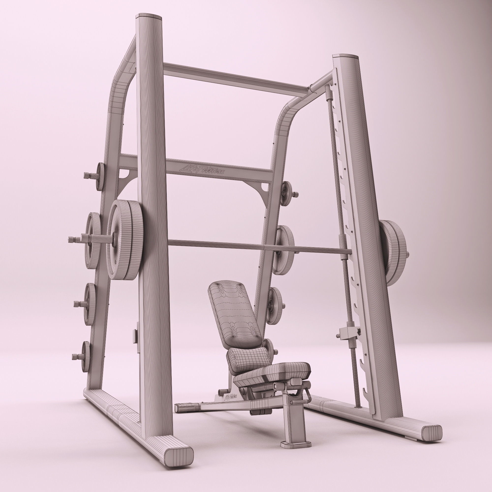 Smith machine and Multi-Adjustable Bench 3D model_4