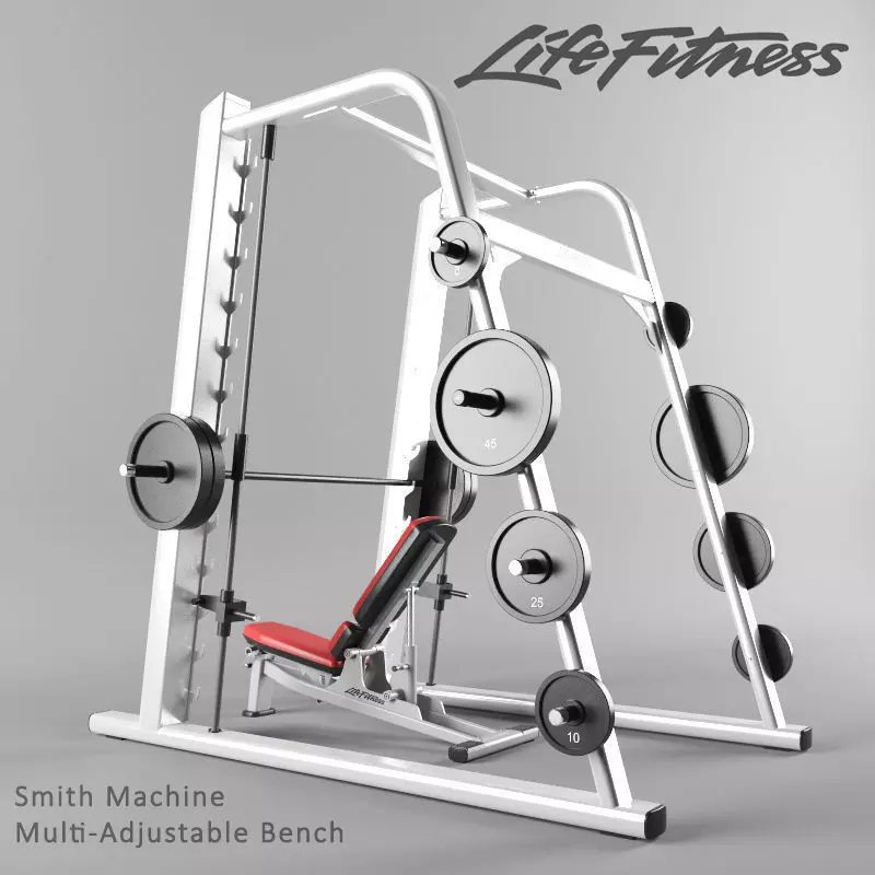 Smith machine and Multi-Adjustable Bench 3D model_0