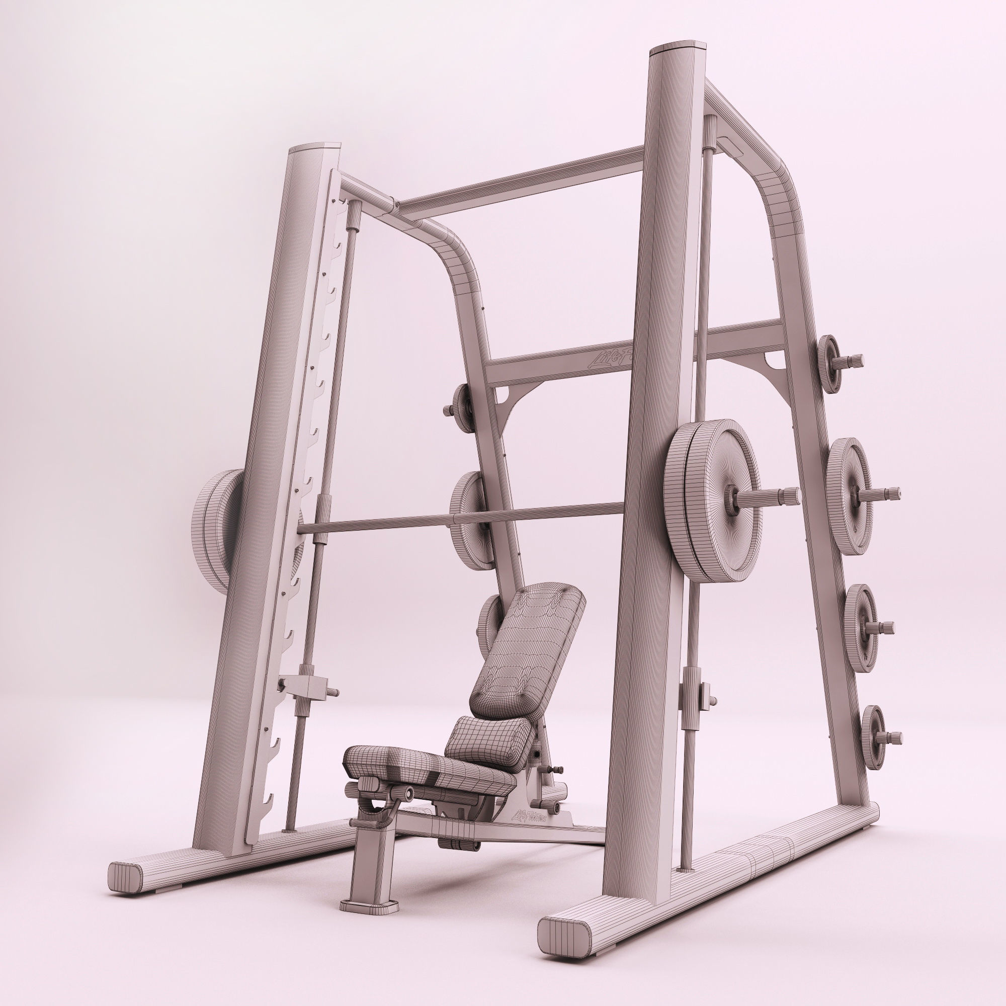Smith machine and Multi-Adjustable Bench 3D model_5