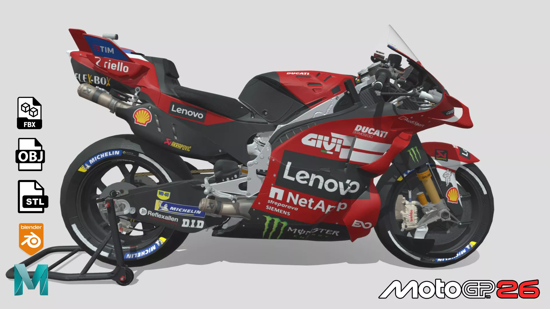 Ducati Lenovo Team - MM93 ft FB63 - MotoGP26 Low-poly 3D model