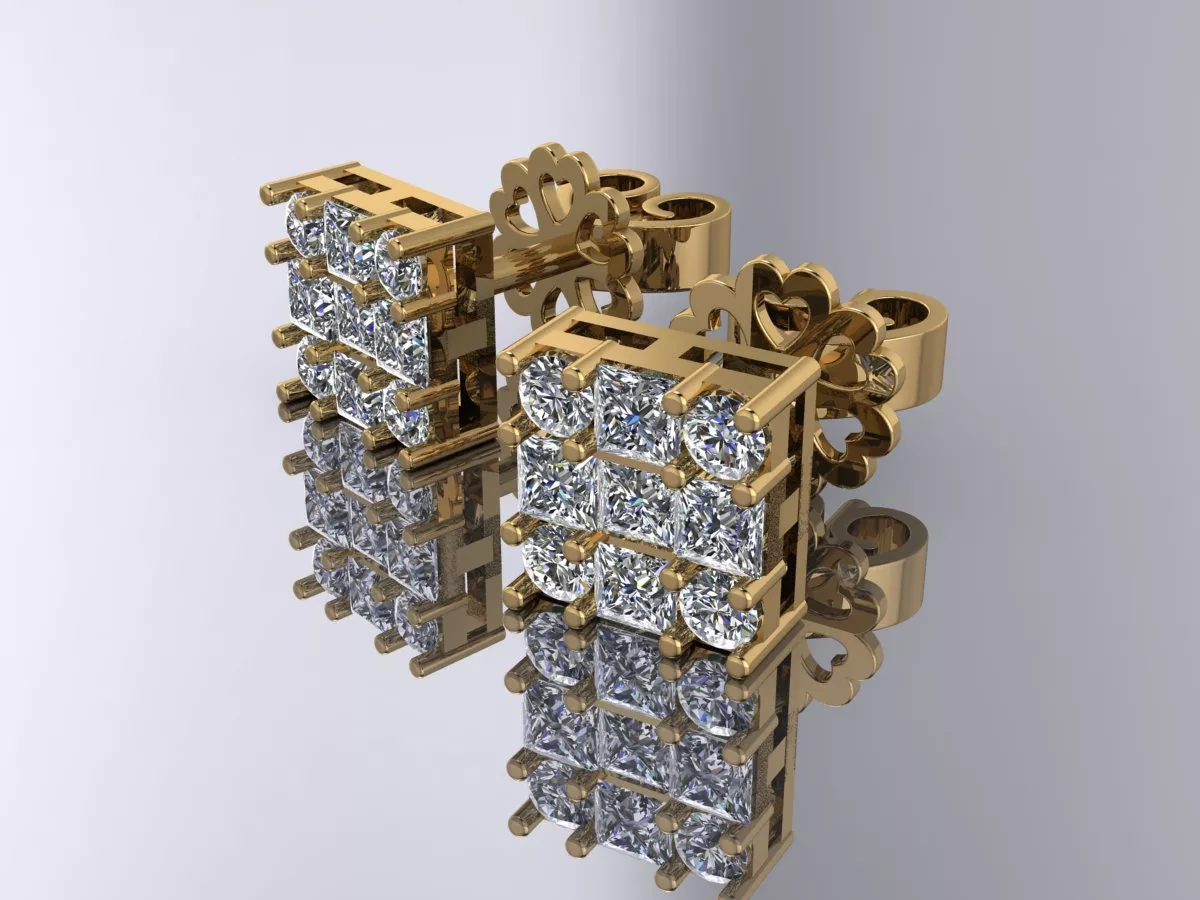 Earrings Gold Diamond 3d model 3D print model