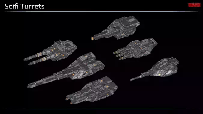 Scifi Turrets Low-poly 3D model
