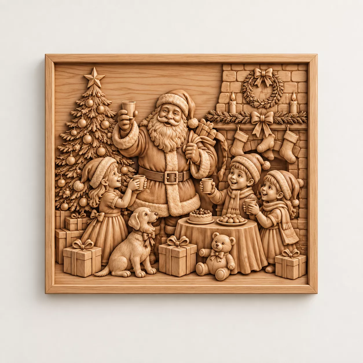 Santa Claus Christmas Family Wood Carving CNC STL Relief 3D print model