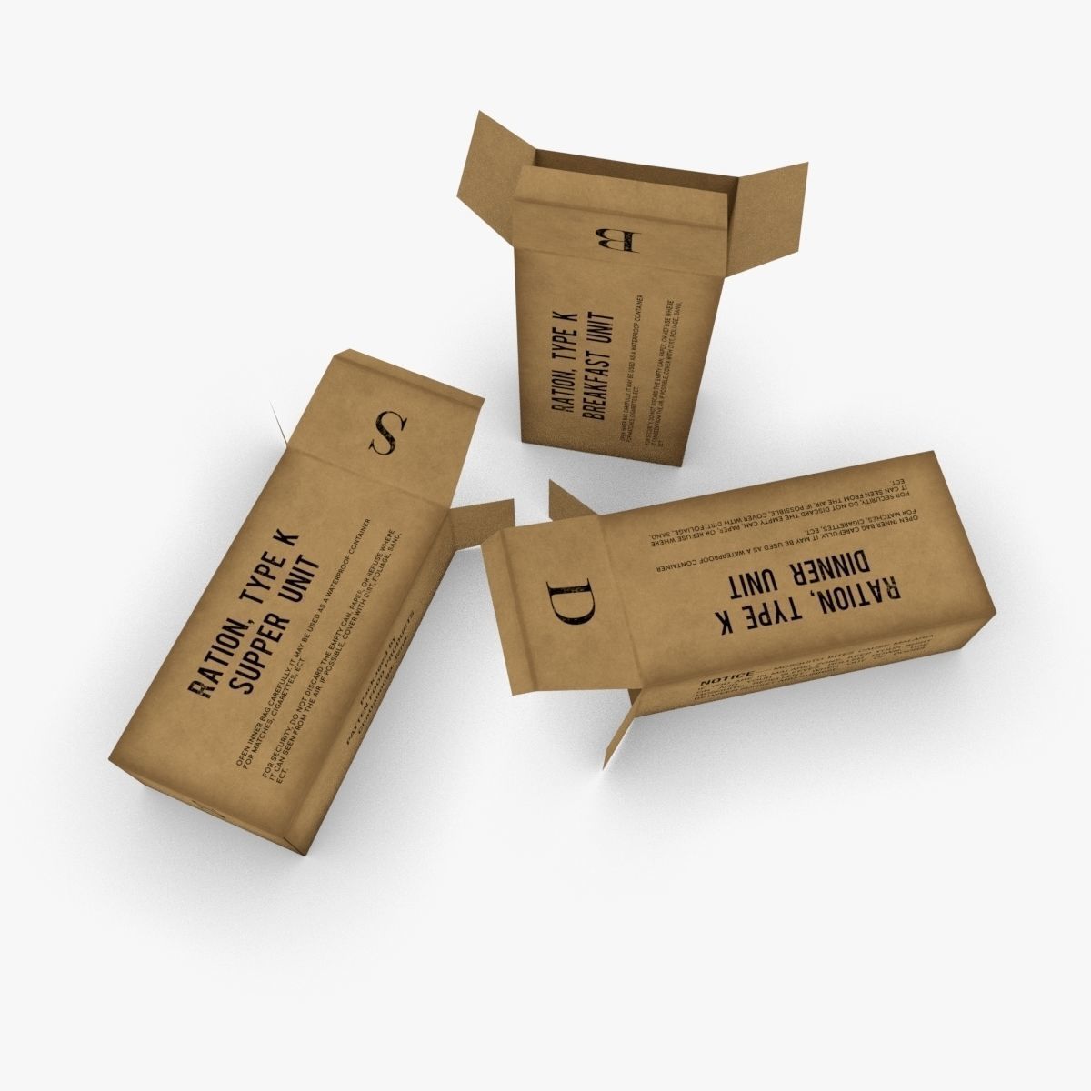 US K-Ration boxes Low-poly 3D model_7