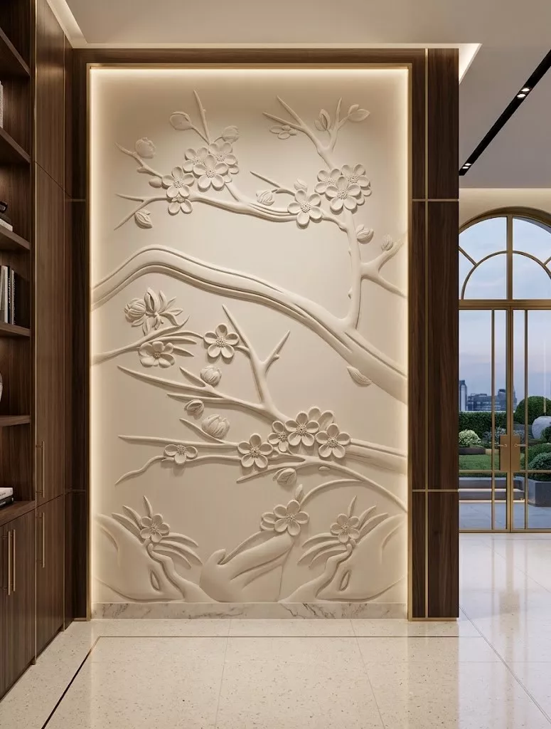 Classic Blossom Branch Wall Panel STL MAX RLF OBJ 3D model