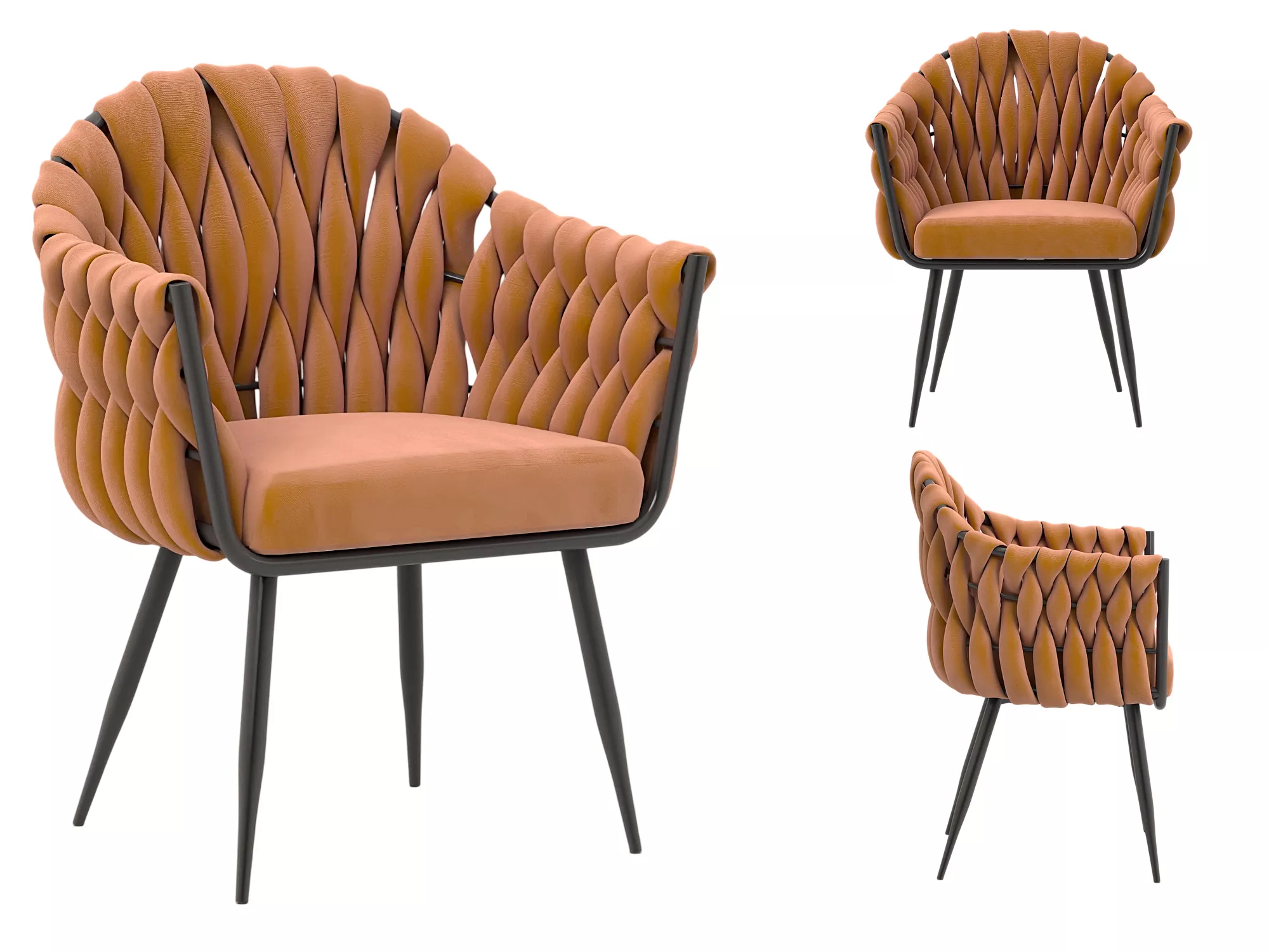 Orange Woven Back Accent Chair Black Metal Legs 3D Model 3D model