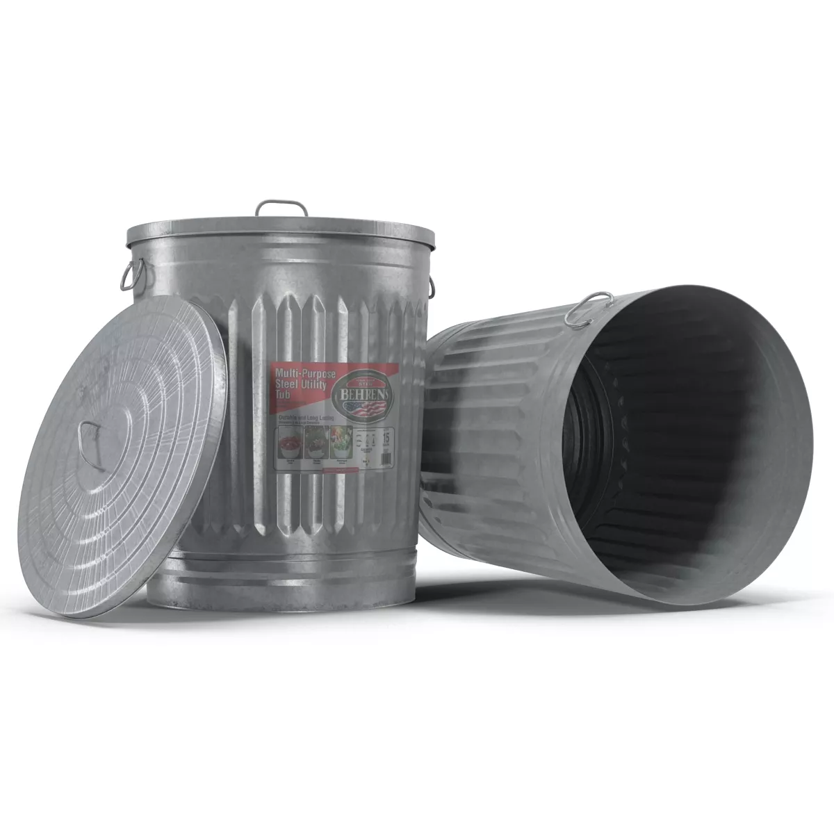 Galvanized Steel Garbage Can 2 3D model